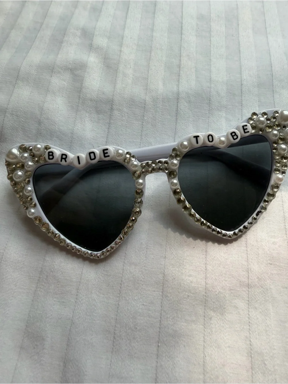 White Heart Pearl Rhinestone “Bride To Be”Sunglasses